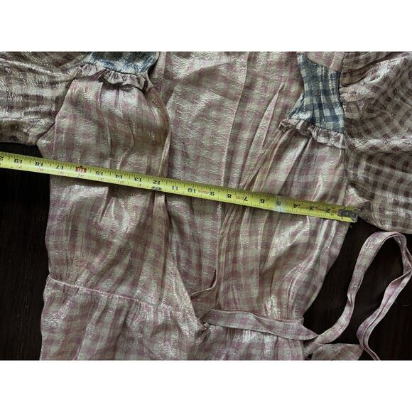 LoveShackFancy Maxi Dress Women’s Medium Wrap Tiered Metallic Gingham - Picture 15 of 16